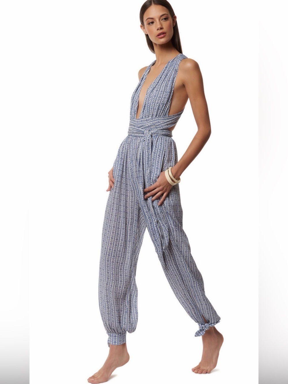 Mara Hoffman NEW pinwheel jumpsuit WRAP TOP PINWHEEL COBALT PRINT blue white S